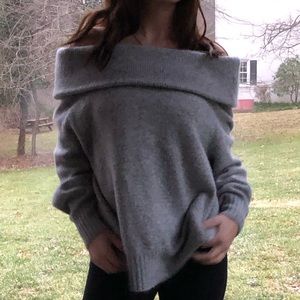 Off the shoulder grey sweater